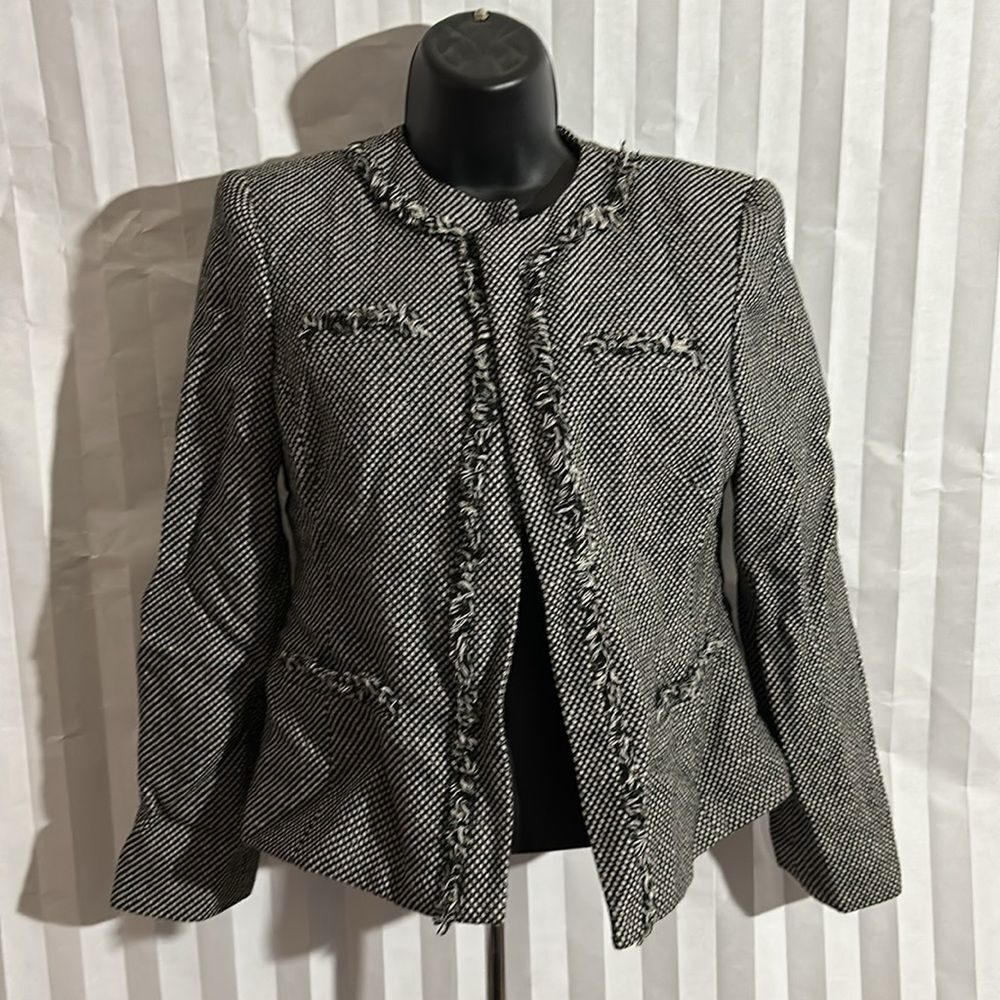 Liz Claiborne Tweed Blazer Jacket 6P Black & White Long Sleeve Workwear